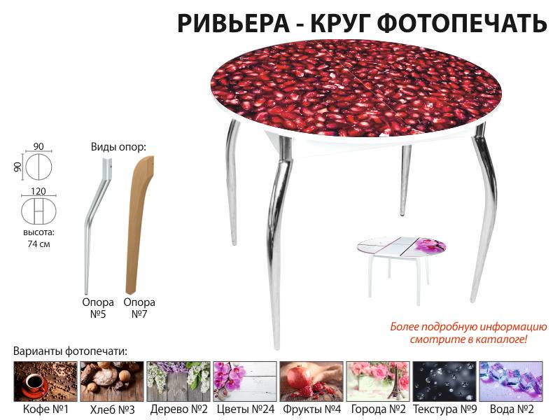 стол обеденный ривьера круг фотопечать в Ангарске