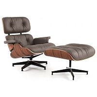 кресло eames style lounge chair кожа коричневое в Ангарске