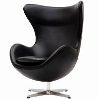 кресло с подлокотниками arne jacobsen style egg chair черное в Ангарске