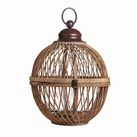 подсвечник-фонарь круглый деревянный большой со стеклом bamboo, 40 см в Ангарске